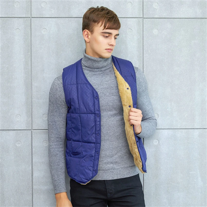 Winter Men Fleece Warm Vest With Pocket Autumn Male Business Casual Thicken Waistcoat New Sleeveless Jacket