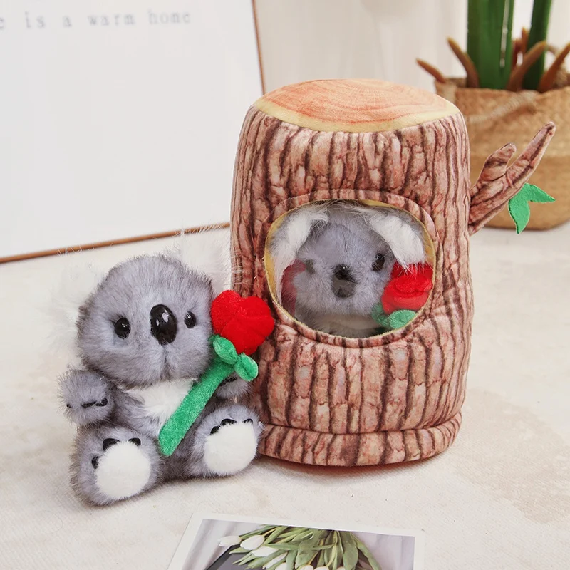 1Pc 28/38CM Creative Koala And Tree Stump Plush Toys Lovely Simulation Koala Holding Rose Stump Shaped Backpack Kawaii Xmas Gift