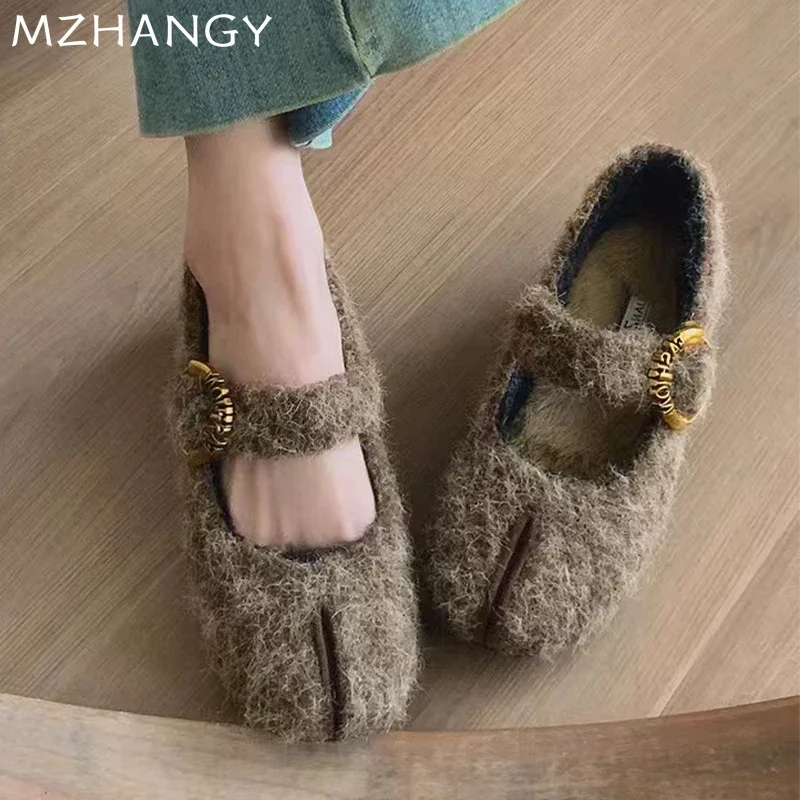 Pelz Frauen Wohnungen Ballett Tanz Schuhe Designer Flach Casual Loafers Schuhe 2025, Trend Gemütliche Winter Mary Jane Neue Mujer Zapatillas