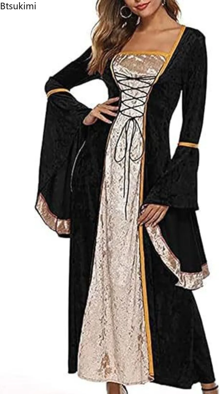 Women's Renaissance Medieval Retro Court Costume Dress Lace up Over Long Dresses Halloween Cosplay Costumes Retro Elegant Gown view 4