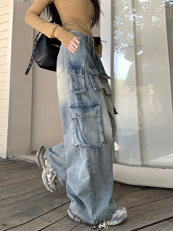 

High Waist Wide Leg Straight Cut Jeans Women's Autumn Winter Fashion Streetwear Denim Pants Tummy Covering Loose plus Size