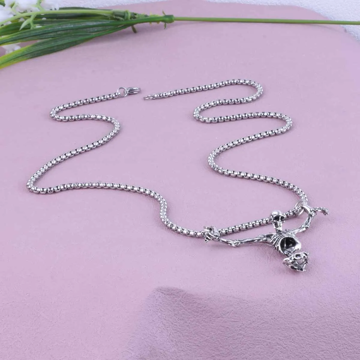 Gothic Hanging Skeleton Necklace, Vintage Punk Crucifix Pendant, Dark Occult Jewelry for Men & Women, Edgy Gift for Rebels