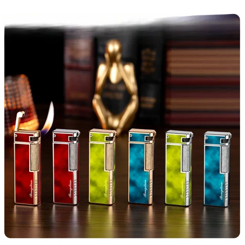 Butane Gas Lighters Retro Side Slide Grinding Wheel Ignition Open Flame Cigarette Lighters Smoking Accessories Unusual  Lighters