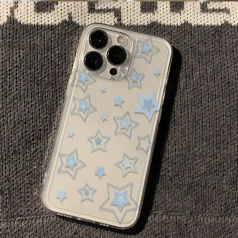 Bonito criativo estrela azul caso de telefone para iphone 16 15 14 13 12 11 pro max mini x xs xr 7 8 plus y2k transparente capa macia fundas