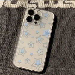 Cute Creative Blue Star Phone Case For iPhone 16 15 14 13 12 11 Pro Max Mini X XS XR 7 8 Plus Y2K Transparen Soft Cover Fundas