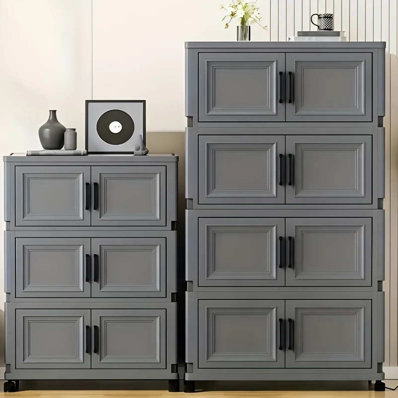 

47cm (18.5" - 6 Pack) Foldable Lidded Storage Boxes, 3/4/5-Tier Stackable Storage Containers with Wheels, Multifunctional Home L