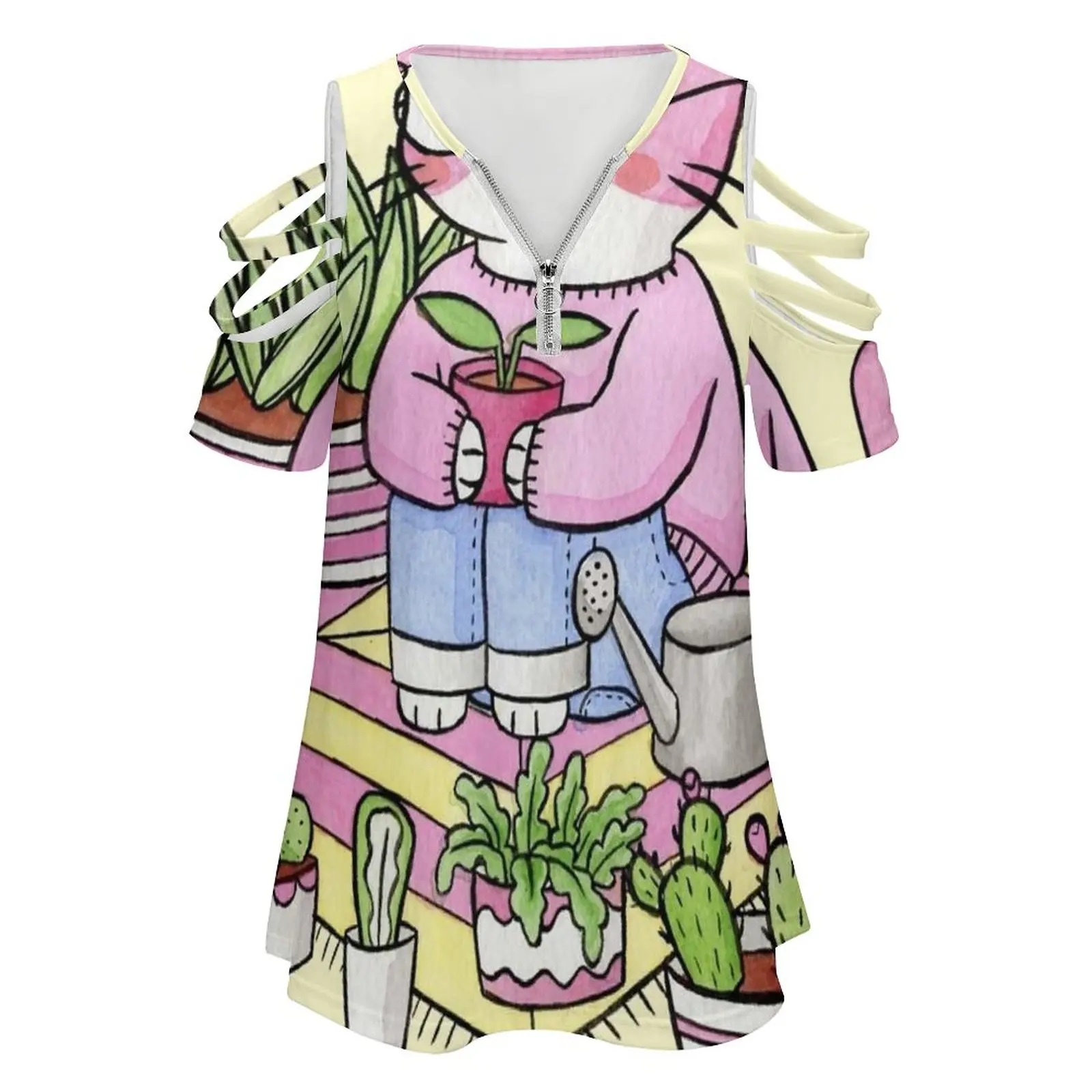 Cacti Meditation Woman's T-Shirt Spring And Summer Printed T Shirts Various styles T-shirts Cat Kitty Animal Cats Cactus Cacti