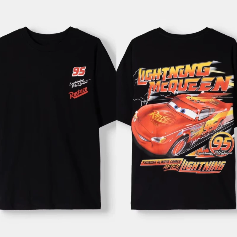 Disney 2026 Cars Kurzarm-T-Shirt mit Lightning McQueen-Aufdruck, stilvolles Unisex-T-Shirt, kurzärmelig, entspanntes Oberteil in Übergröße