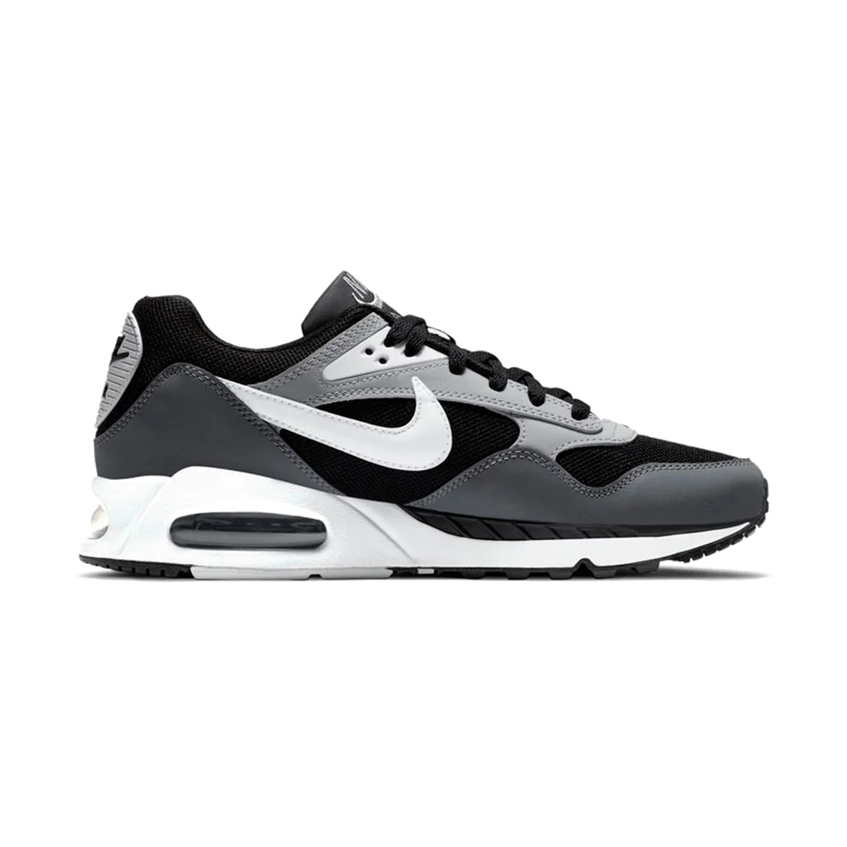 Nike Air Max Correlate, zapatillas deportivas casuales de caña baja para hombre, en color negro, blanco y gris, con detalles de cuero de vaca y diseño de cordones, modelo 511416-011.