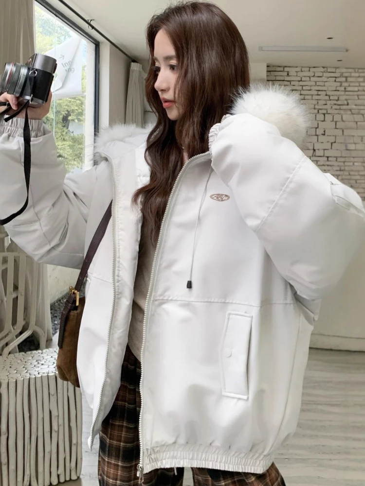 Women Parkas Short Coats Hooded Zipper Jackets Thick Warm Y2k Streetwear Elegant Jacket Work Casual Loose Autumn Winter
