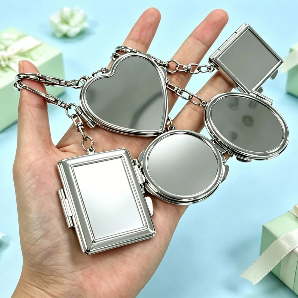 Großhandel Benutzerdefiniertes Logo Name Metall-Spiegel Schlüsselanhänger Tragbare Make-up-Fototasche Personalisierung Herz Quadrat Charm Geschenk – Detail 2
