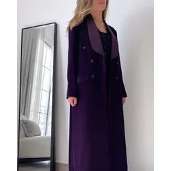 Abaya Women's Clothing Purple Velvet Double Breasted Shawl Lapel Outerwear Custom Made Jacket 1 Piece Luxury Muslim Dubai Dress