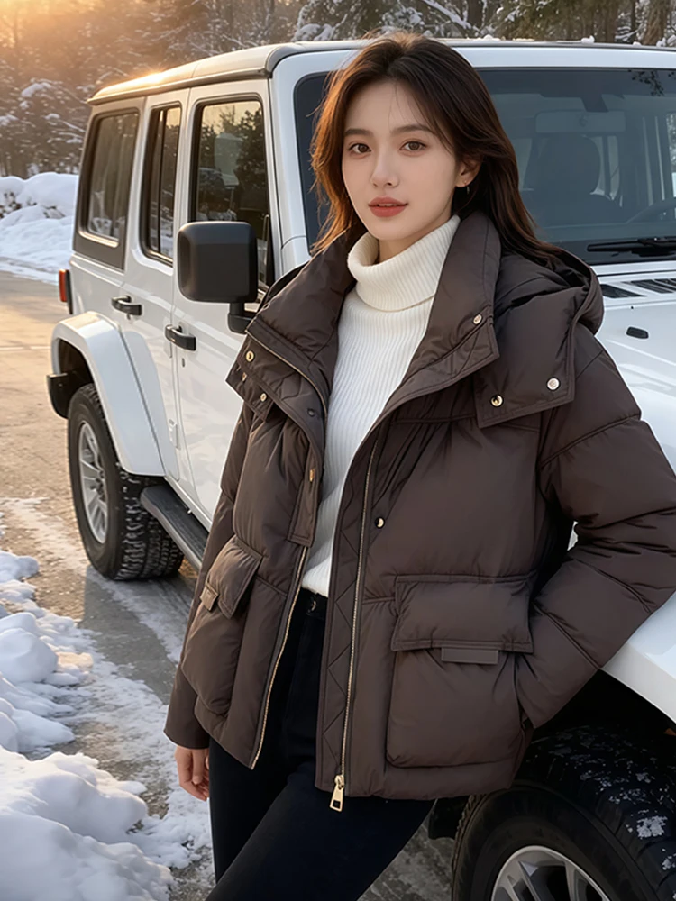 

Премиальная утепленная куртка-пуховик с капюшоном для женщин, осенне-зимняя, новый корейский дизайн, хлопковая верхняя одежда