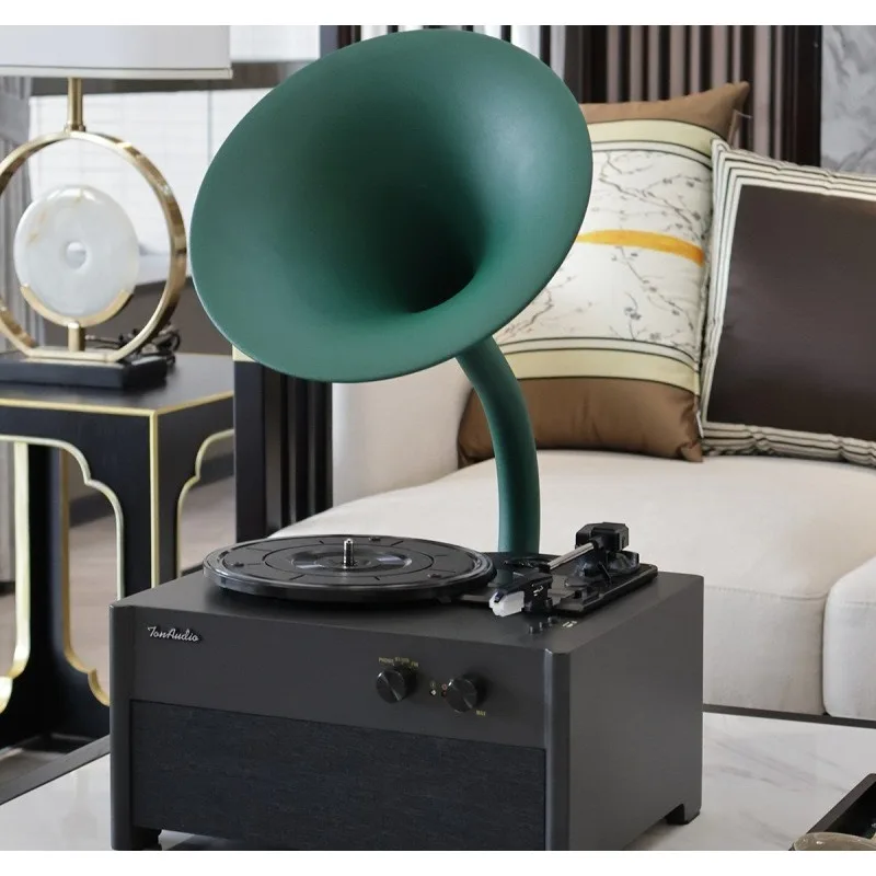 

vinyl record player, stereo, phonograph, retro living room, European-style record player, desktop speaker