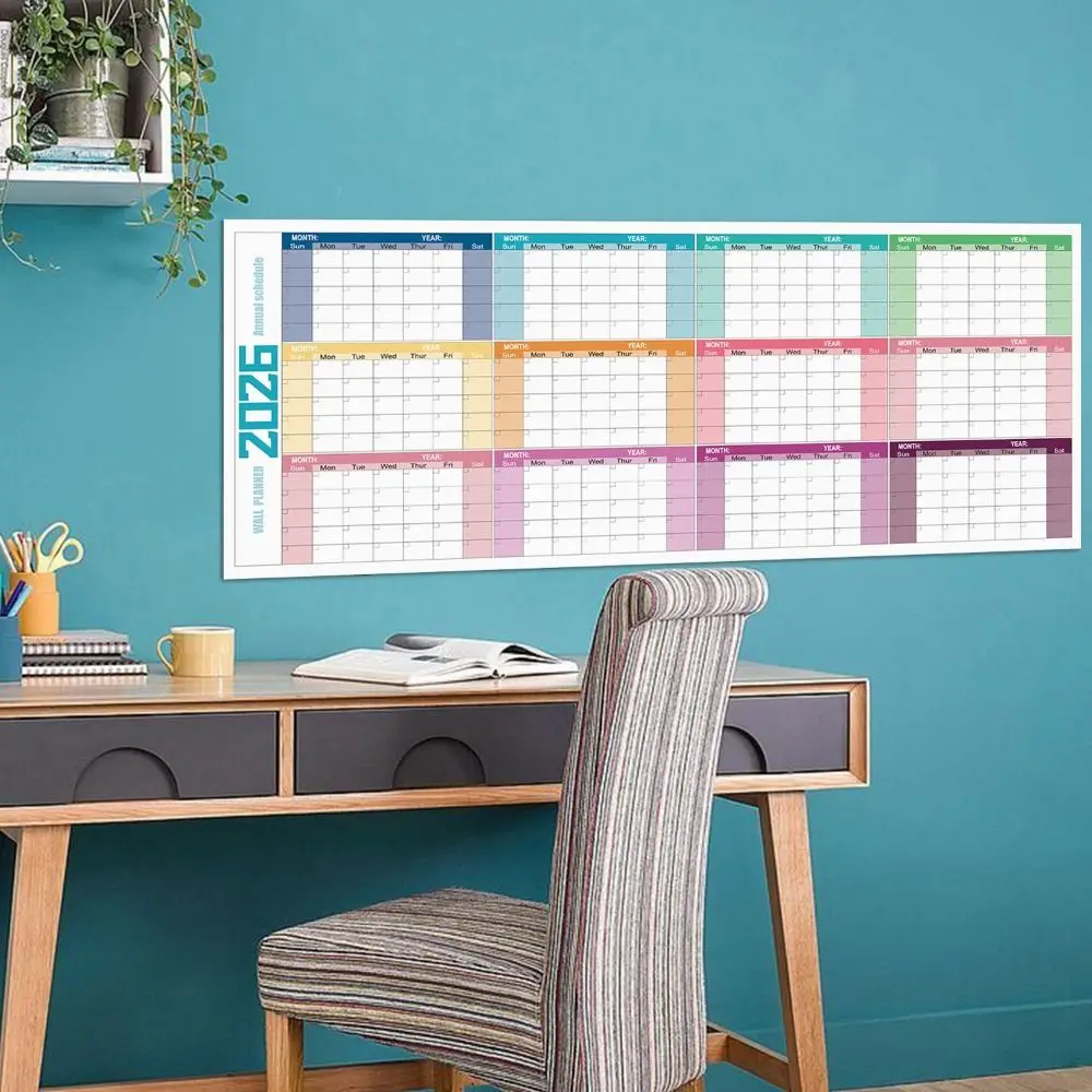 

Durable 42x100cm 2026 English Calendar Creative Notes Large Size Calendar Colorful INS 12 Month Calendar School