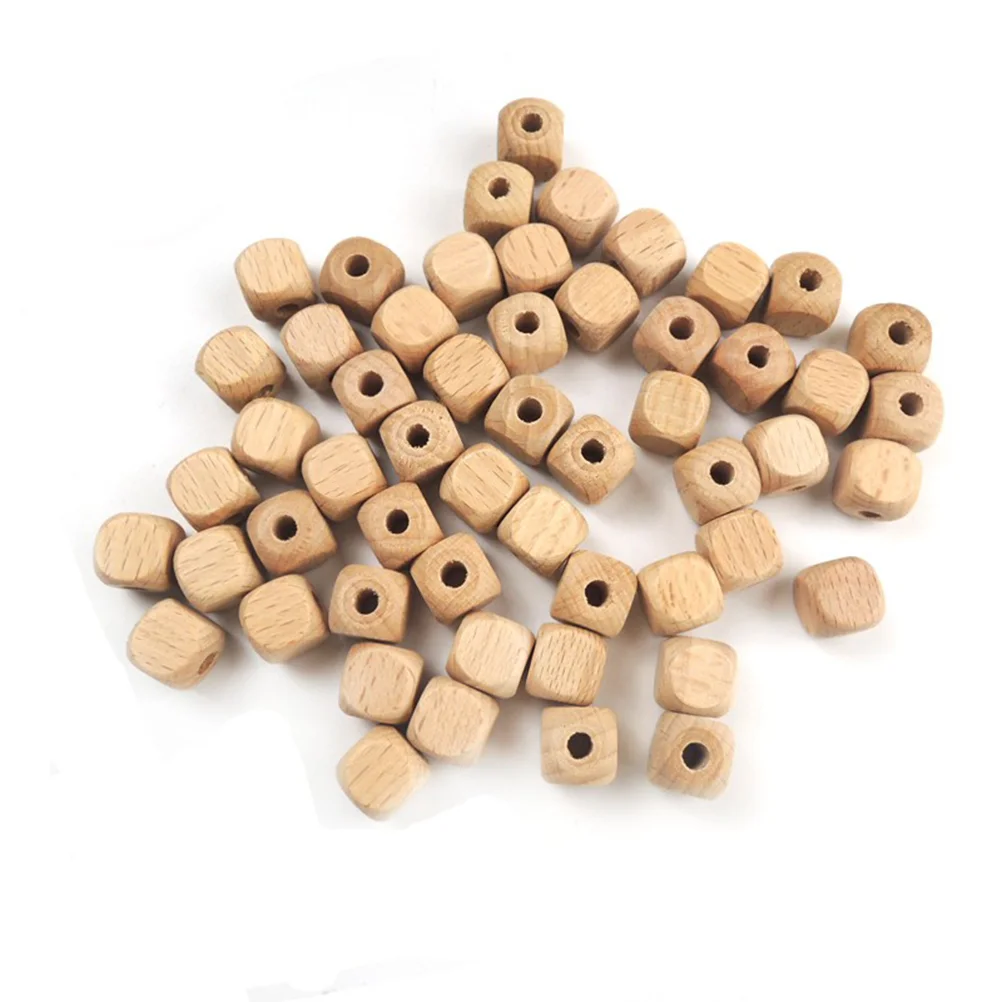 50 Pcs DIY Bracelet Beads Beading Kits Beech for Bracelets Bamboo Wooden Square