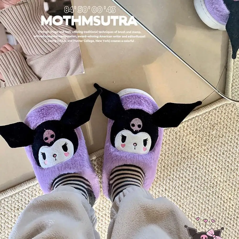 Anime Kuromi Sanrios Girls Plush Slippers Kawaii Cinnamoroll Melody Cartoon Thicken Non-Slip Warm Cute Home Slippers Funny Gift