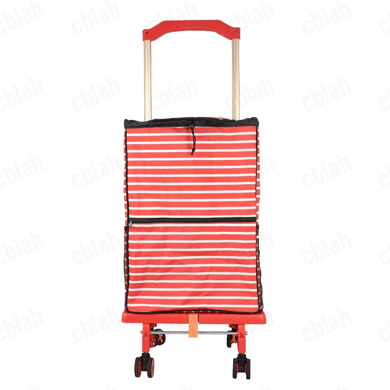 50L Portable Shopping Bag Cart Storage Trolley with 4 Wheels Hand Pull Folding Market Purchase Grocery Cart Load 50kg