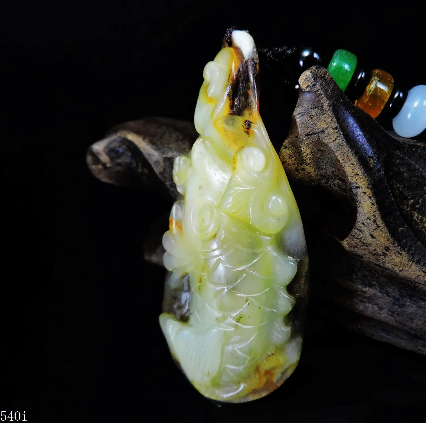 Jade Jewelry Natural Jade Pendant Necklace Hand-Carved fish&Ruyi Jadeite Necklace Pendant Gift No Treatment 540i