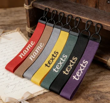 Personalize Name Ribbon Keyring Print Logo Webbing Keychain Custom Number Motorcycle Braid Bag Key Chain Ring