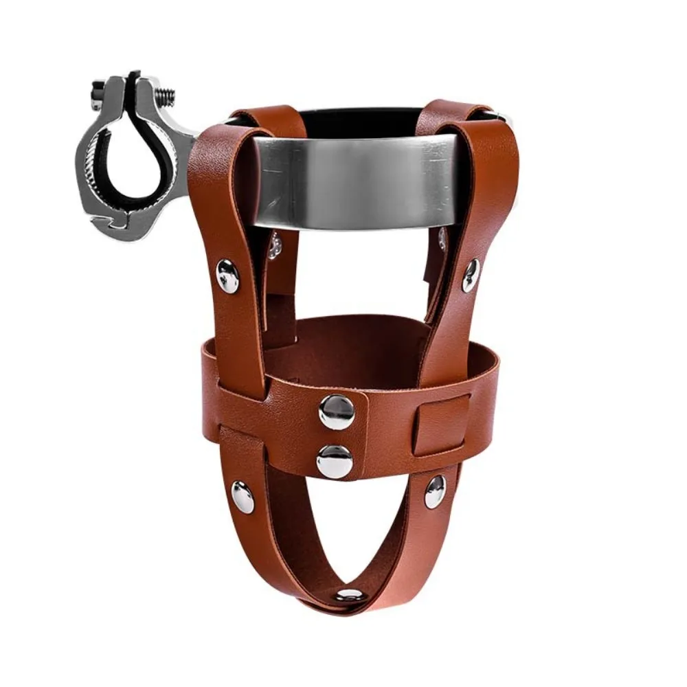 Aluminum Alloy+PU Leather Bicycle Kettle Holder Adjustable Handle Buckle Type Adjustable Cup Holder Retro Style Riding Bracket