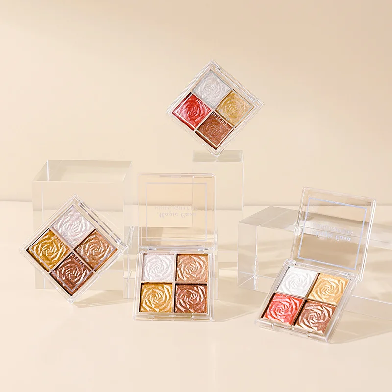 4 Colors Rose Diamond Highlighter Powder Palette Glitter Face Contour Makeup Shimmer Illuminate Brighten High Light Cosmetic