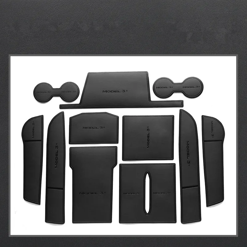 

11pcs Car Leather Door Slot Mat Storage Mat Coaster Anti-skid Mat For Tesla Model 3 2023 Left hand drive Auto Accessories