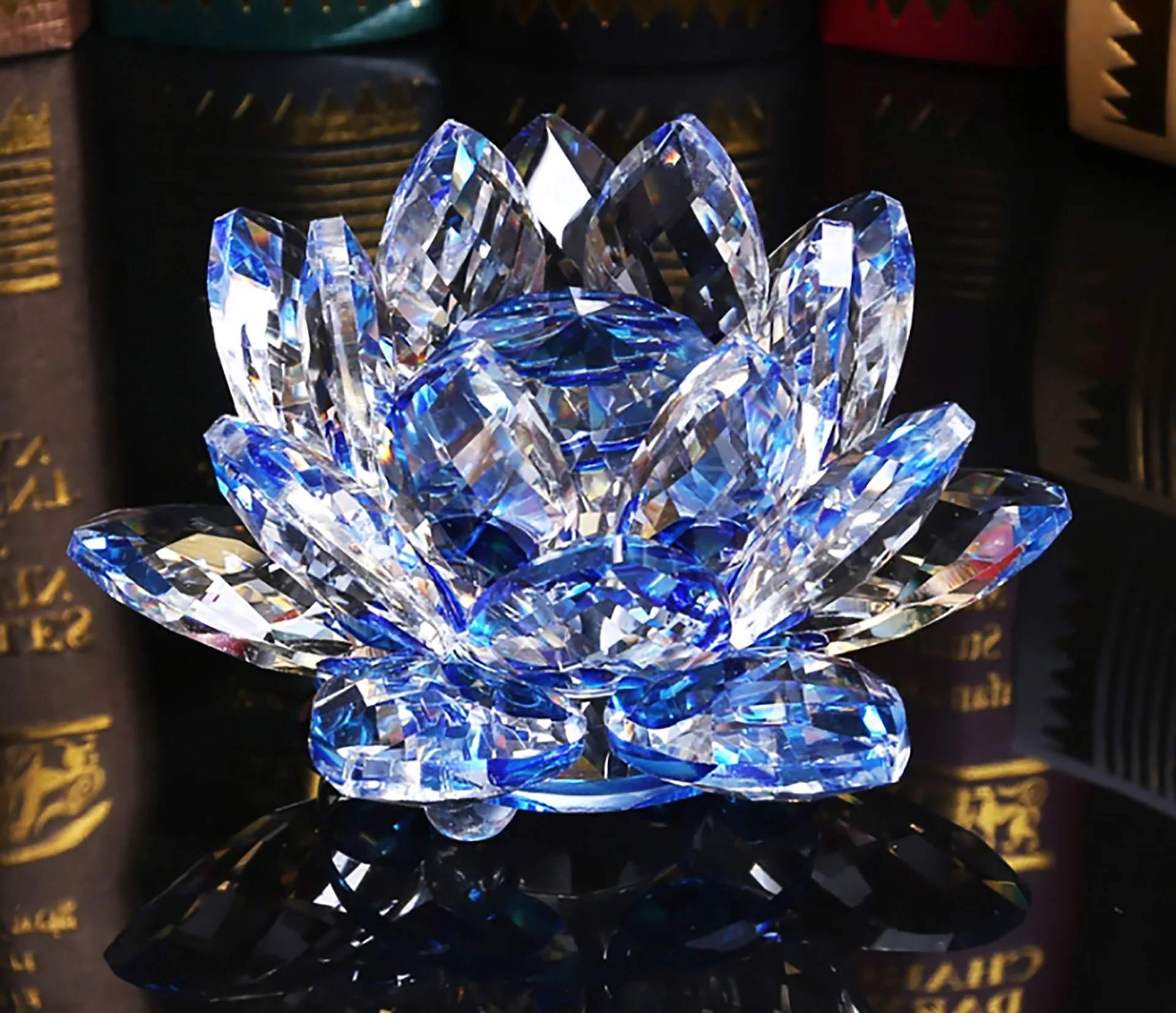 

Crystal Lotus Flower Bicolor - Hue Reflection Glass Lotus Flower Feng Shui Decor Lucky Charm Crystal Figurine with Gift Box Col