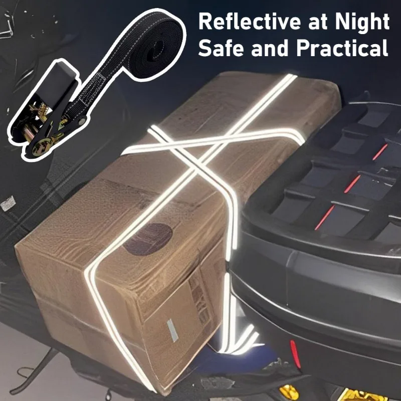 Car Ratchet Straps 800kg Tension Rope Cam Buckle Straps with Reflective At Night Easily Secure Cargo Practical Luggage Tie Downs