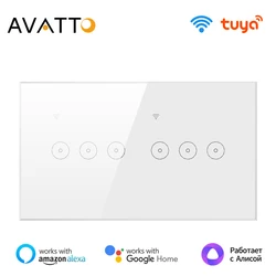 AVATTO Tuya WiFi Wireless Remote Wall Smart Light Touch Switch EU 1/2/3/4/5/6 Gang Switch Voice Control For Alexa, Google Home