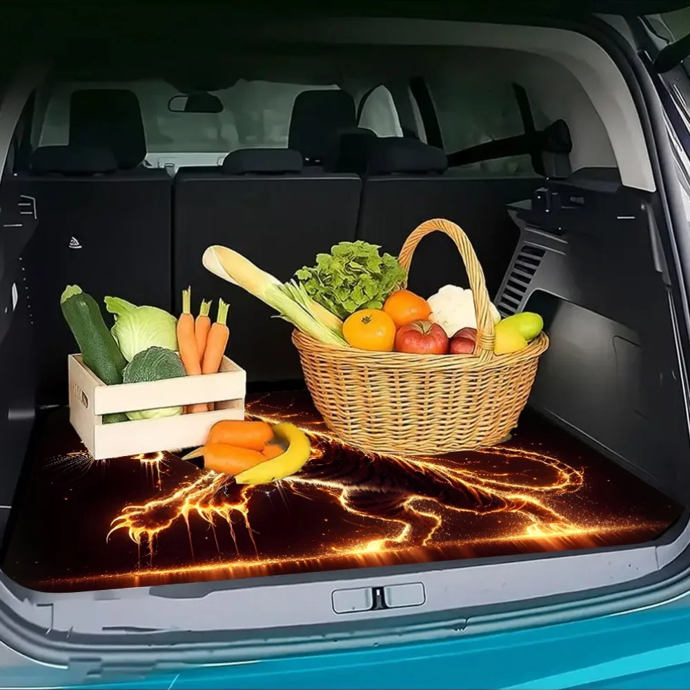 1pc, Fiery Tiger Printed Trunk Mat, Soft, Durable, Non-Slip, Machine Washable Cargo Mat, Protects The Trunk Of A New Car, Suitab