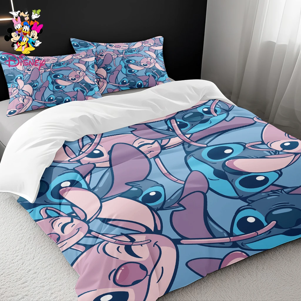 2/3 قطعة مجموعة غطاء لحاف ديزني ستيتش آند أنجل لاف بدون حشو نعومة تشبه السحابة مناسبة لغرف النوم العائلية وغرف الضيوف