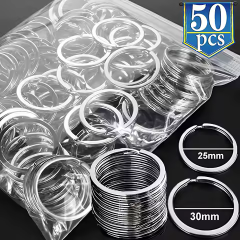 10-50PCS Polished Silver Keyring Stainless Steel Hole Flat Key Ring Key Chain Rhodium Plated Round Split Keychain DIY Wholesale