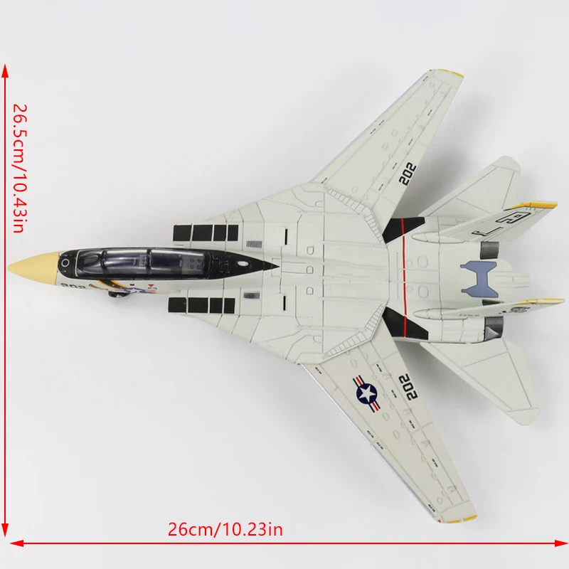 

Модель истребителя F-14 Tomcat в масштабе 1:72 — белый и черный самолет из АБС-пластика с детальным дизайном, длина 10,24 дюйма