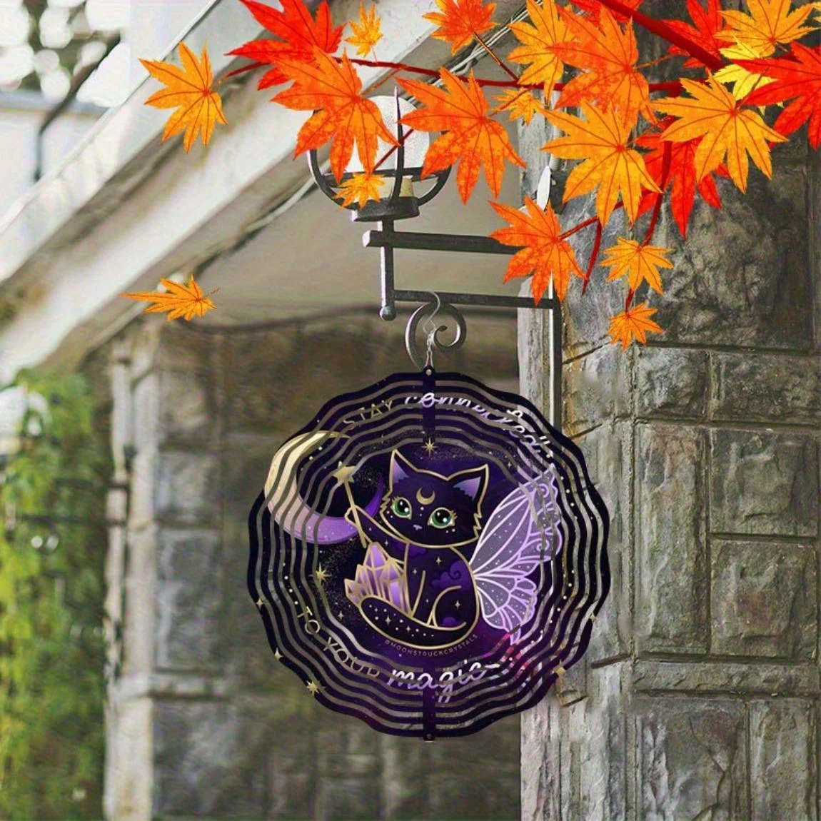 CIFBUY Flat Cat Wind Chime Metal Stained Glass Suncatcher Outdoor Garden Decor Weatherproof Rustproof Patio Yard House Gift