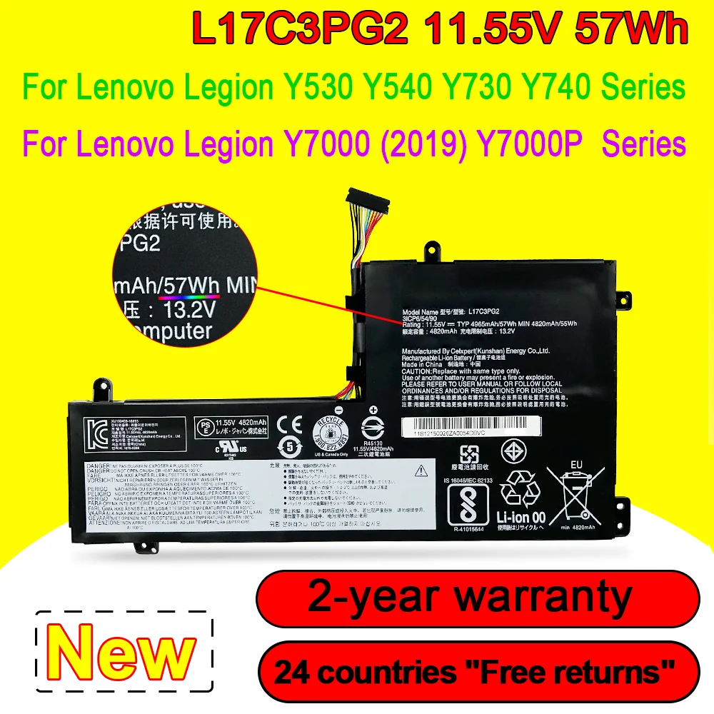 NEW L17C3PG2 57Wh Laptop Battery For Lenovo Legion Y530-15ICH Y540-15IRH/17IRH Y730 Y740 Y7000 Y7000P