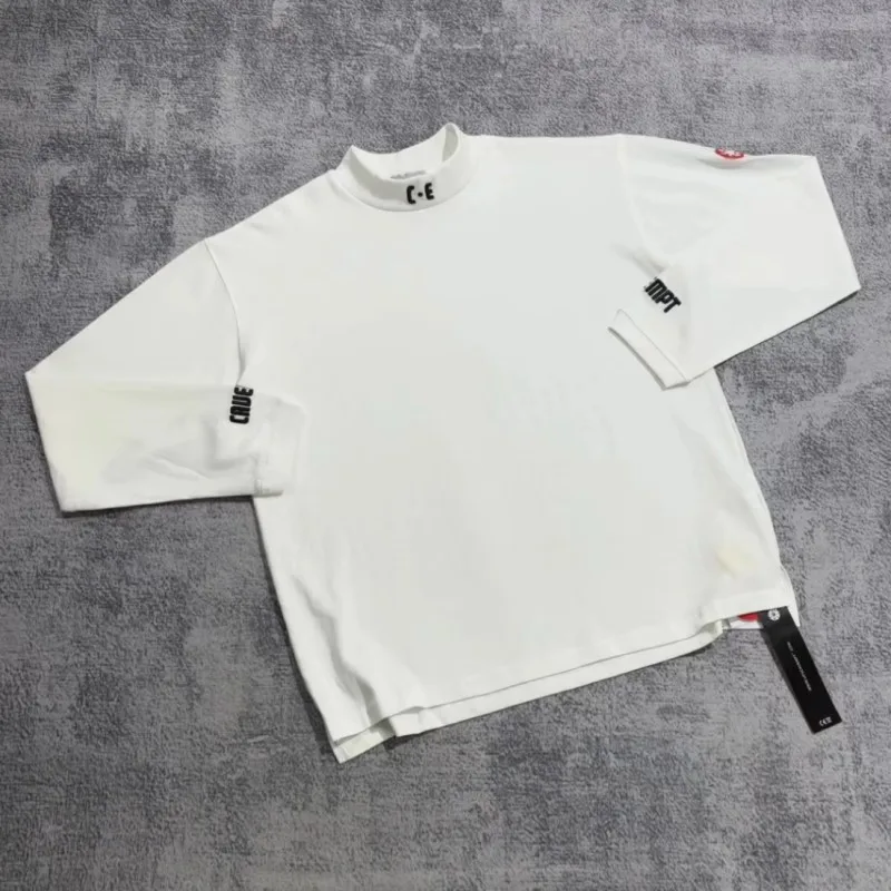 Fashion Street Unisex CAVEMPT Sweatshirts Half High Collar Slogan Nylon Embroidered Letter Long Sleeve Pullover Men Women Tops