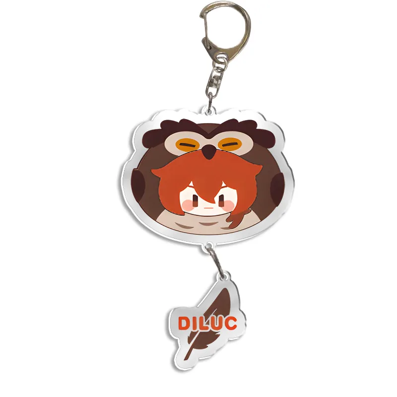 Genshin Impact Teyvat Series Cute Key Chain Ring Anime Figure Diona Keqing Amber Diluc Custom Double Coated Acrylic Keychain