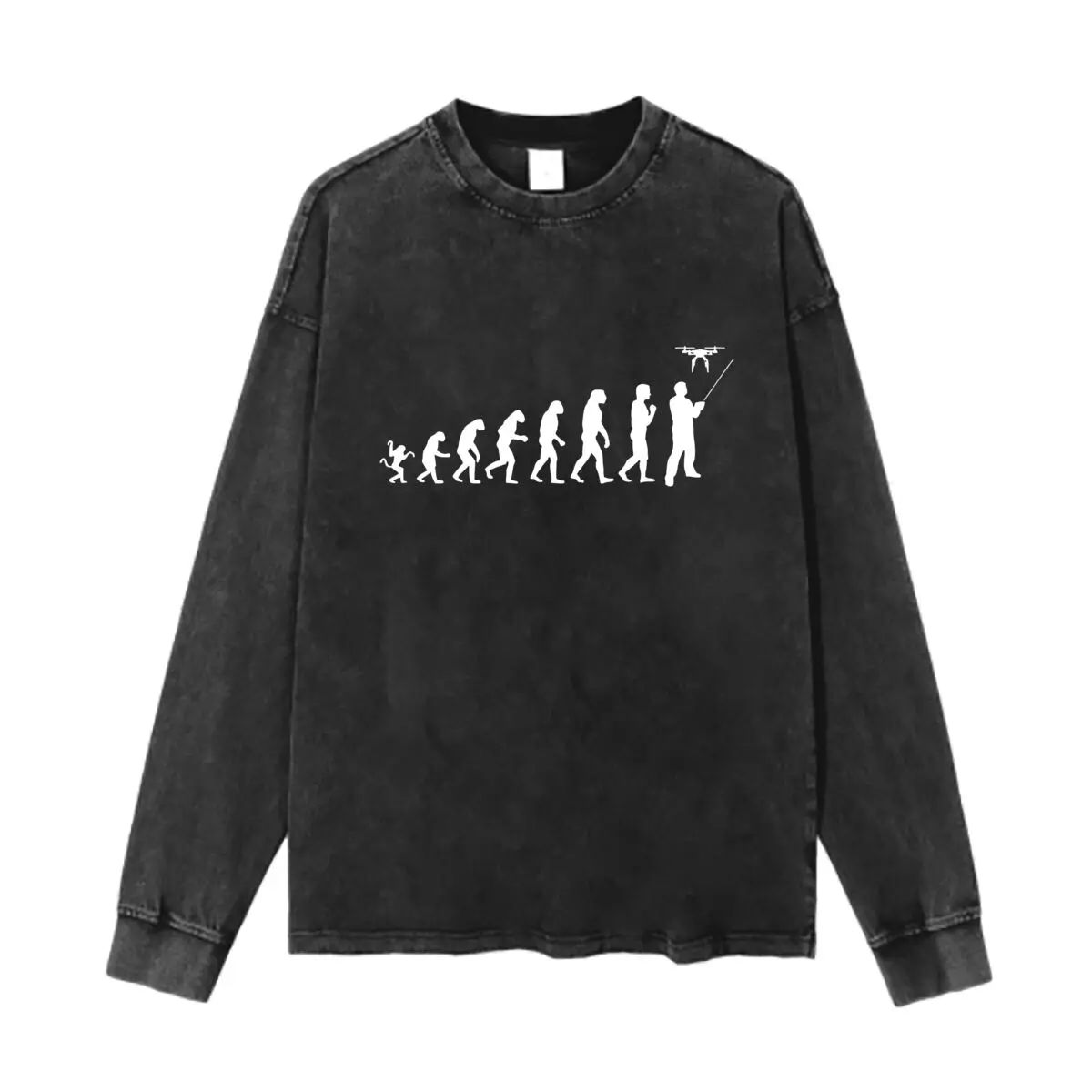 

Винтажная однотонная хлопковая футболка с длинными рукавами и круглым воротником с графическим управлением Evolution для мужчин и женщин