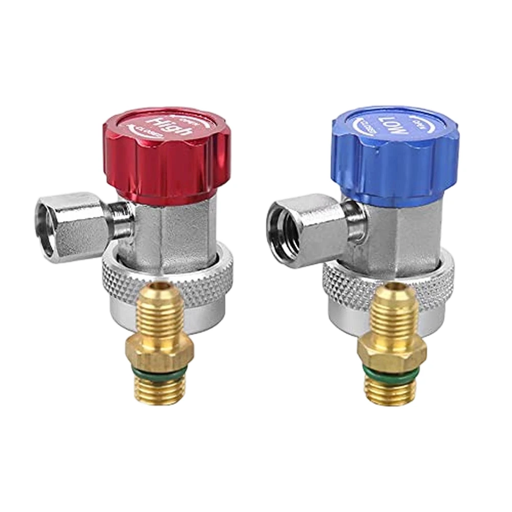 Brass 1/4 AC Quick Connect Coupler Kit Red High Low Pressure Valve For Vehicle Air Conditioning System Refrigeration
