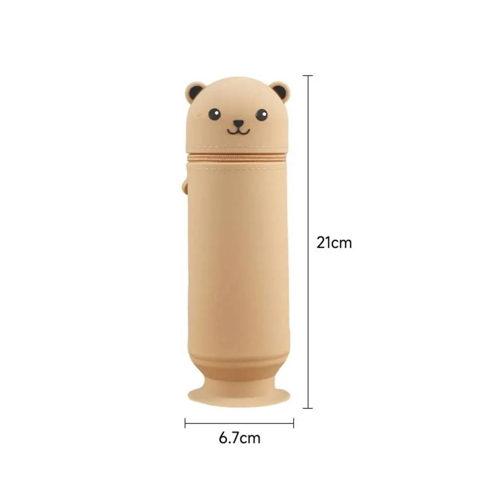 Cute Animal Cartoon Bear Pencil Case Silicone Creative Pencil Pouch Big Capacity Stand Up Stationery Box Desk Organizers