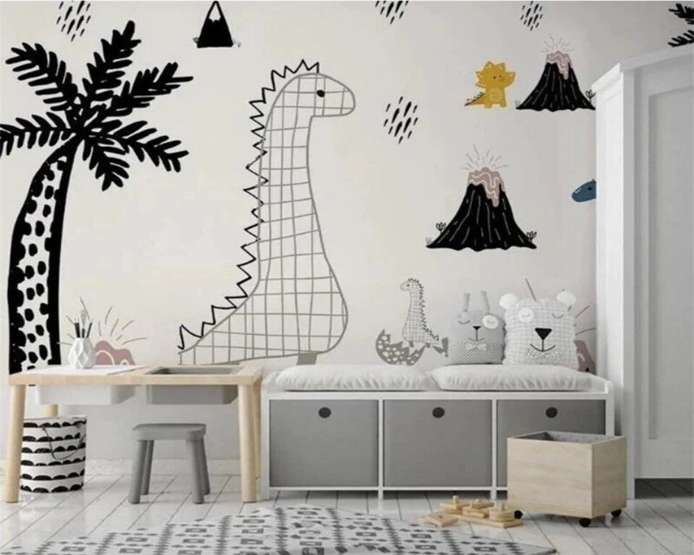 

Custom Wallpaper Kids Mural Volcano Dinosaur Coconut Tree Background Wall Home Decor Living Room Bedroom mural 3d wallpaper