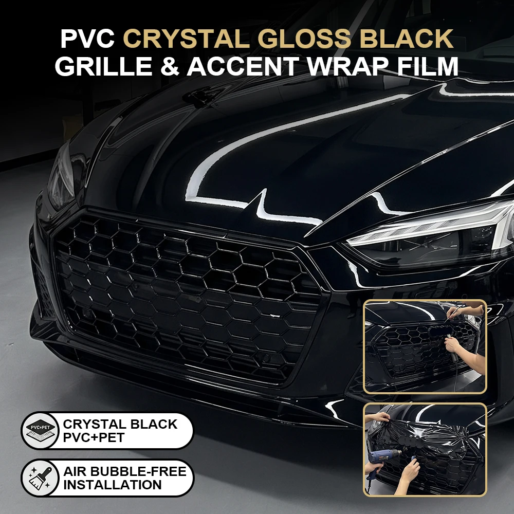 PET Glänzende Schwarze Auto-Vinylfolie Personalisierung Wasserdichte PVC-Autogrill-Dekoration Aufkleber Auto-Heckspoiler-Dekor Fahrzeugkarosserie-Schutzfolie