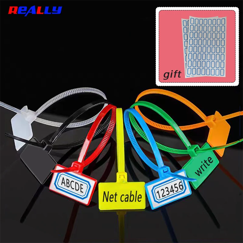 100pcs Easy Mark 4*150mm Nylon Cable Ties Tag Labels Plastic Loop Ties Markers Cable Tag Self-locking Zip Ties