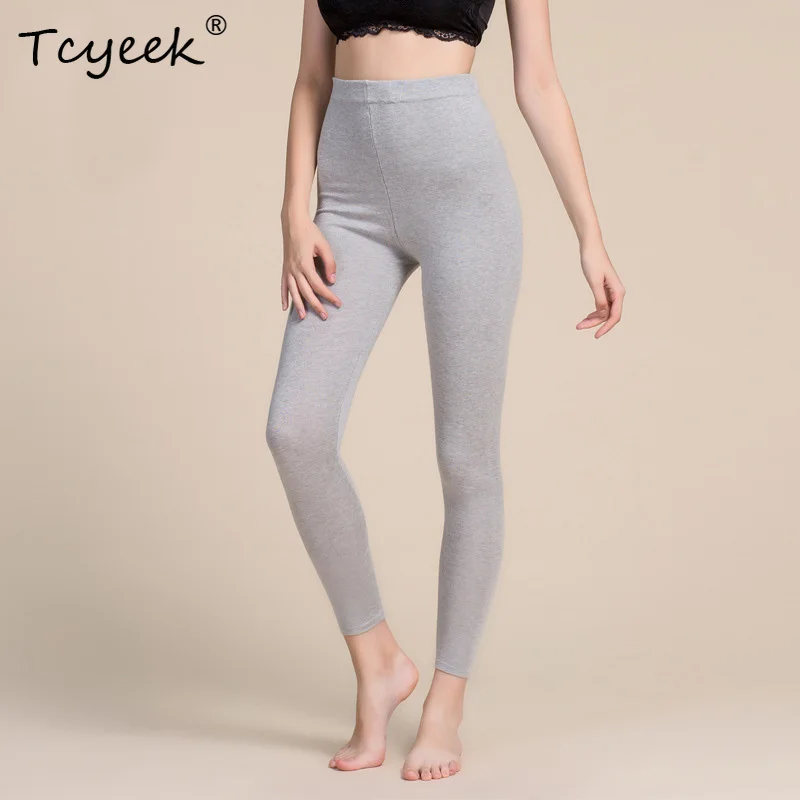 Tcyeek feminino 80% seda 15% lã 5% calças de náilon malha elástica comprimento total camisola quente leggings térmicas outono inverno b37127qc