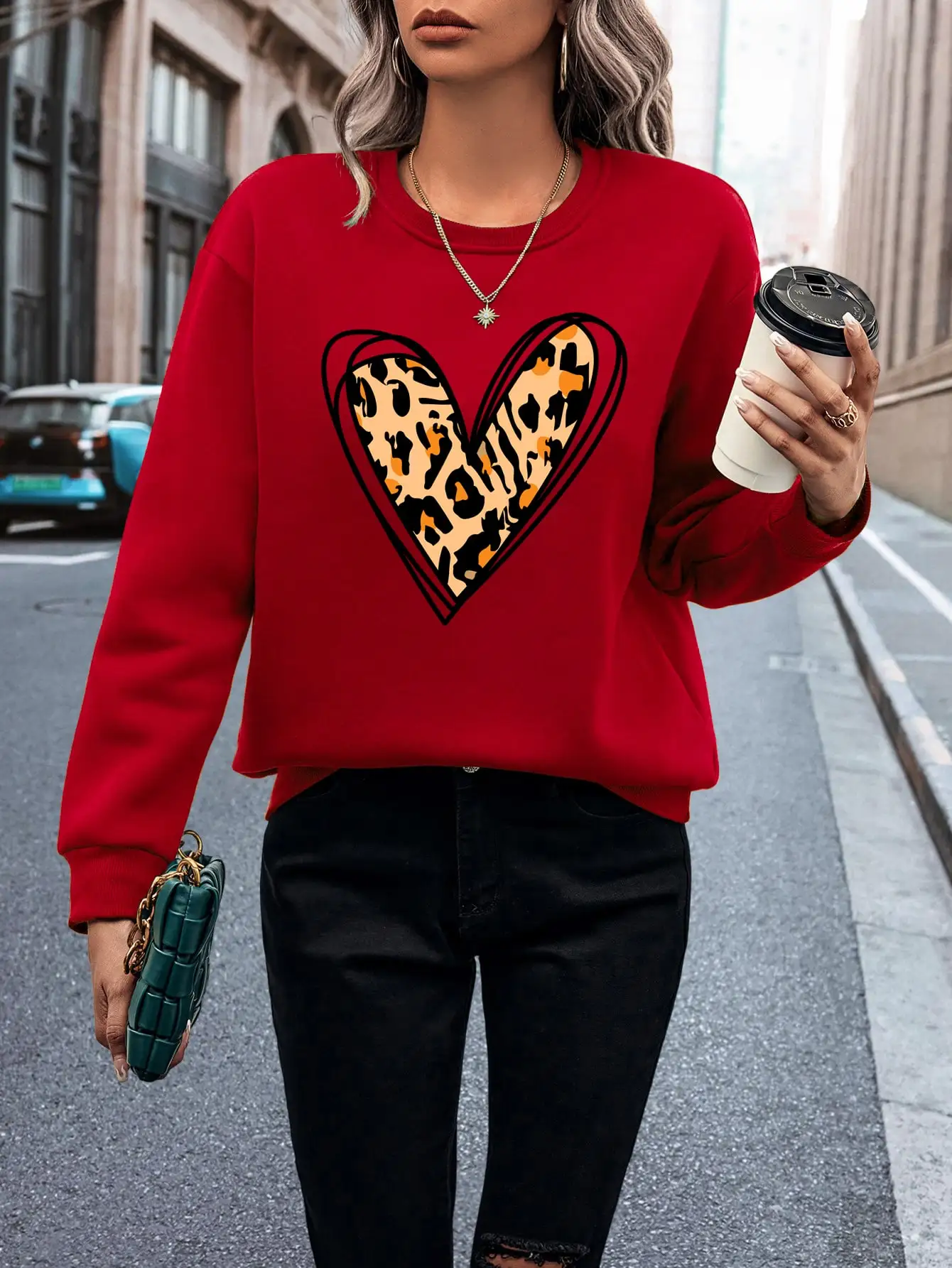 Leopard Hollowed Out Heart Pattern Women Tops Fashion Hip Hop Pullovers All-Match Creative Sportswear Autumn Casual Female