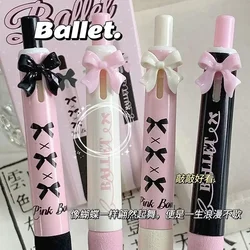 4pcs/box Sweet Chic Korean Gel Pen for Girls Black Pink White Bow Stationery Gel Pen 0.5mm Black Ink Pen for Writing School