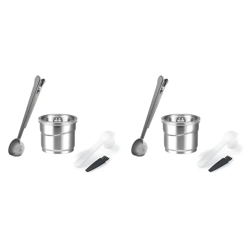 ABMI-2X For Illy X7/Illy Y3/Illy Y5 Reusable Coffee Capsule Refillable Filters Stainless Steel Spoon Cleaning Brush,