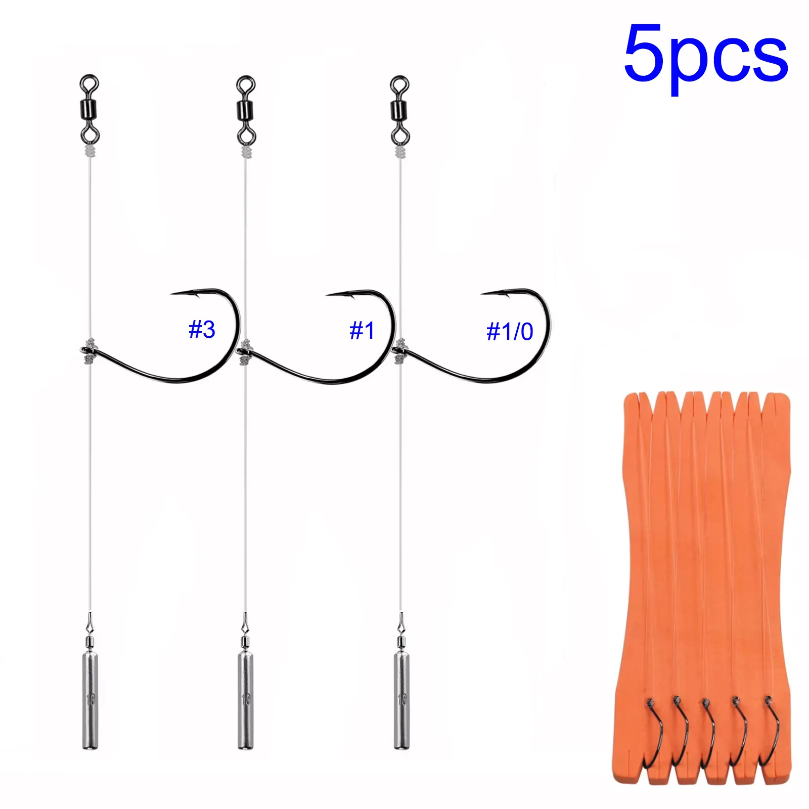 

5pcs Drop Shot Rig 5g 7g 10g 14g Lead Sinkers Stainless Steel Swivels #3 #1 #1/0 Drop Shot Wacky Hooks Set For Bass Carp Fishing