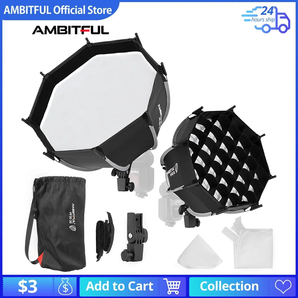 

AMBITFUL 30cm/40cm mini PF30/40 Speedlite Portable Octagon Umbrella Softbox+Honeycomb Grid Outdoor Flash SoftBox for V1 V860III